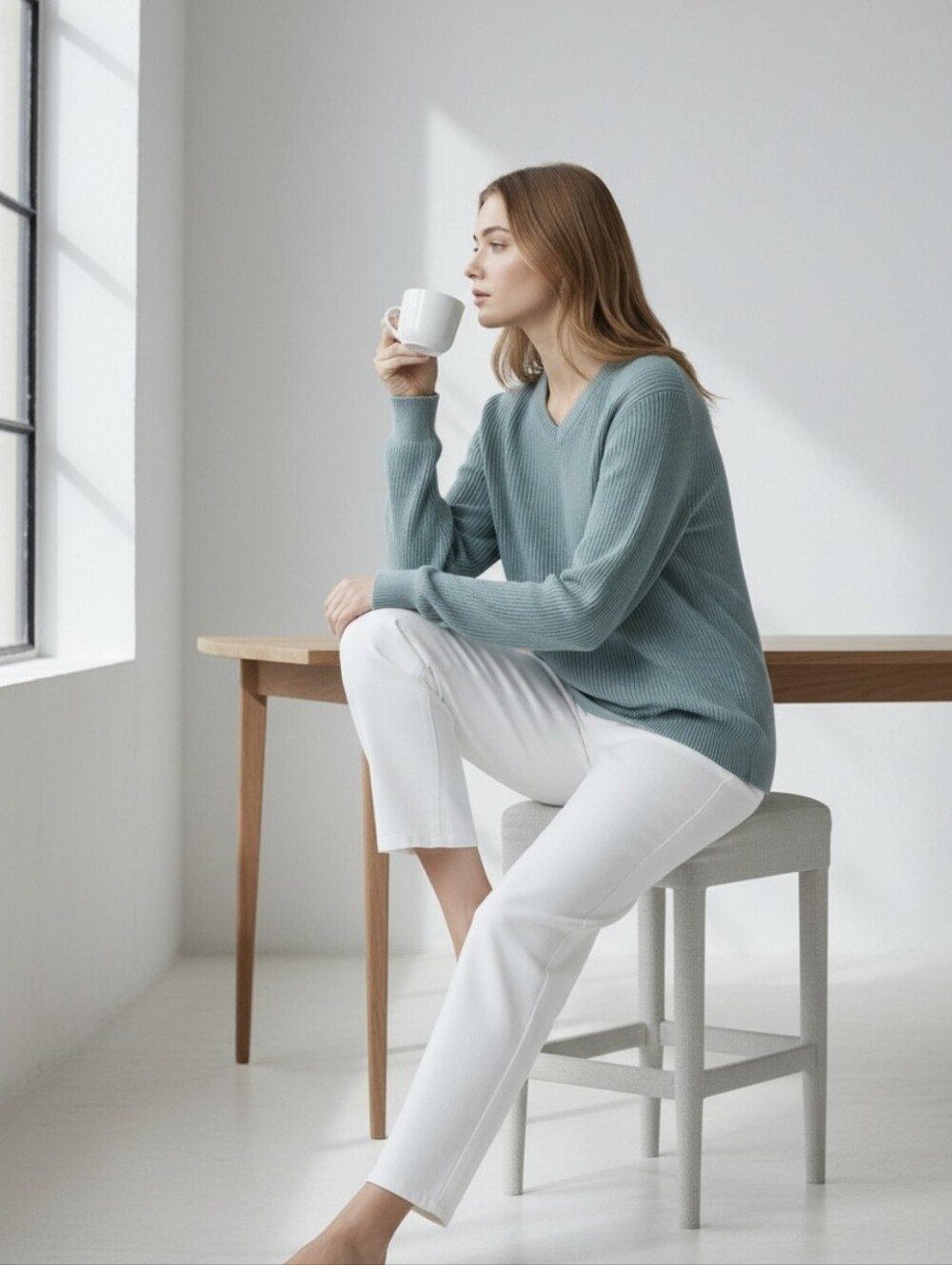 Cozy V-Neck Sweater in Light Blue by Botany 500-XL